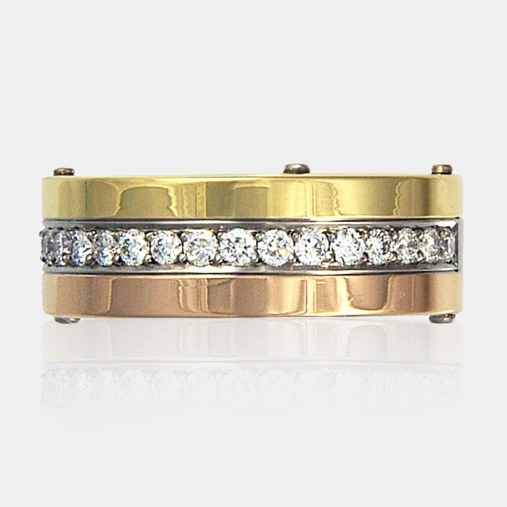 Three Tone Gold and Diamond Fashion Ring