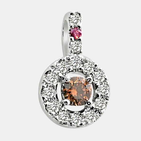 Champagne Diamond Pendant with Diamond Halo and Pink Diamond Bail