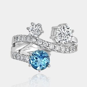 Lynn Designer Style Diamond and Aquamarine Dress Ring