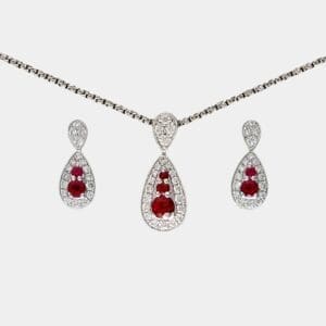 Ruby & Diamond Teardrop Earring and Pendant Set