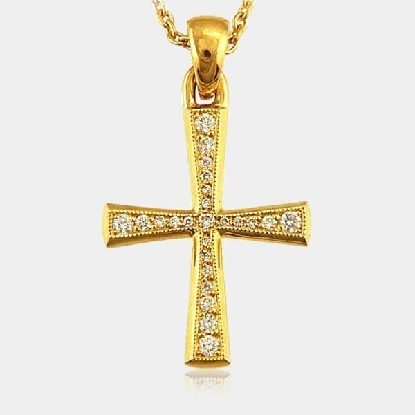 Reveka Diamond Studded Cross Pendant With Millegrain