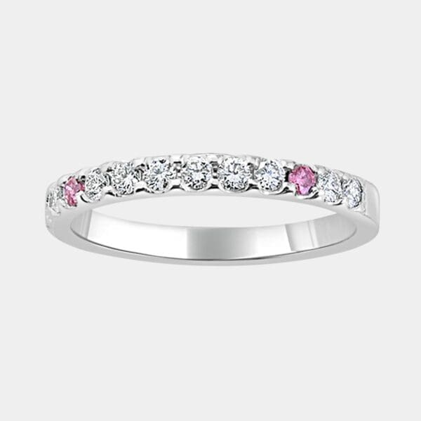 Round Brilliant Cut White and Pink Diamond Wedding Ring