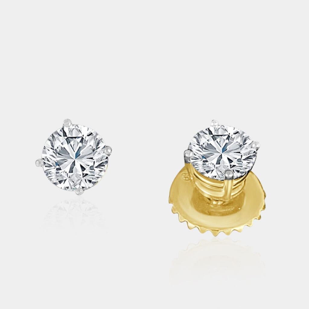 Yellow Gold Four Claw Diamond Earrings