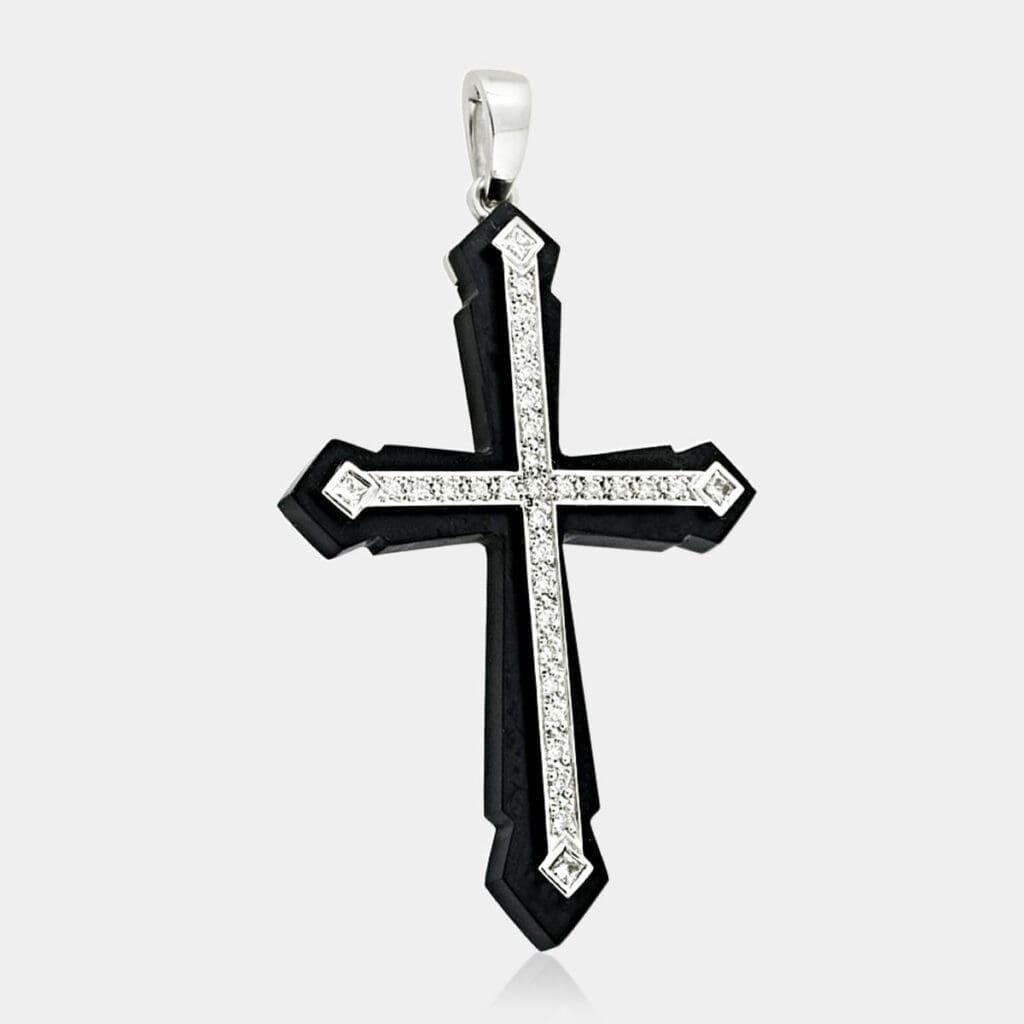 Cross Pendant with Diamonds on Black Jade