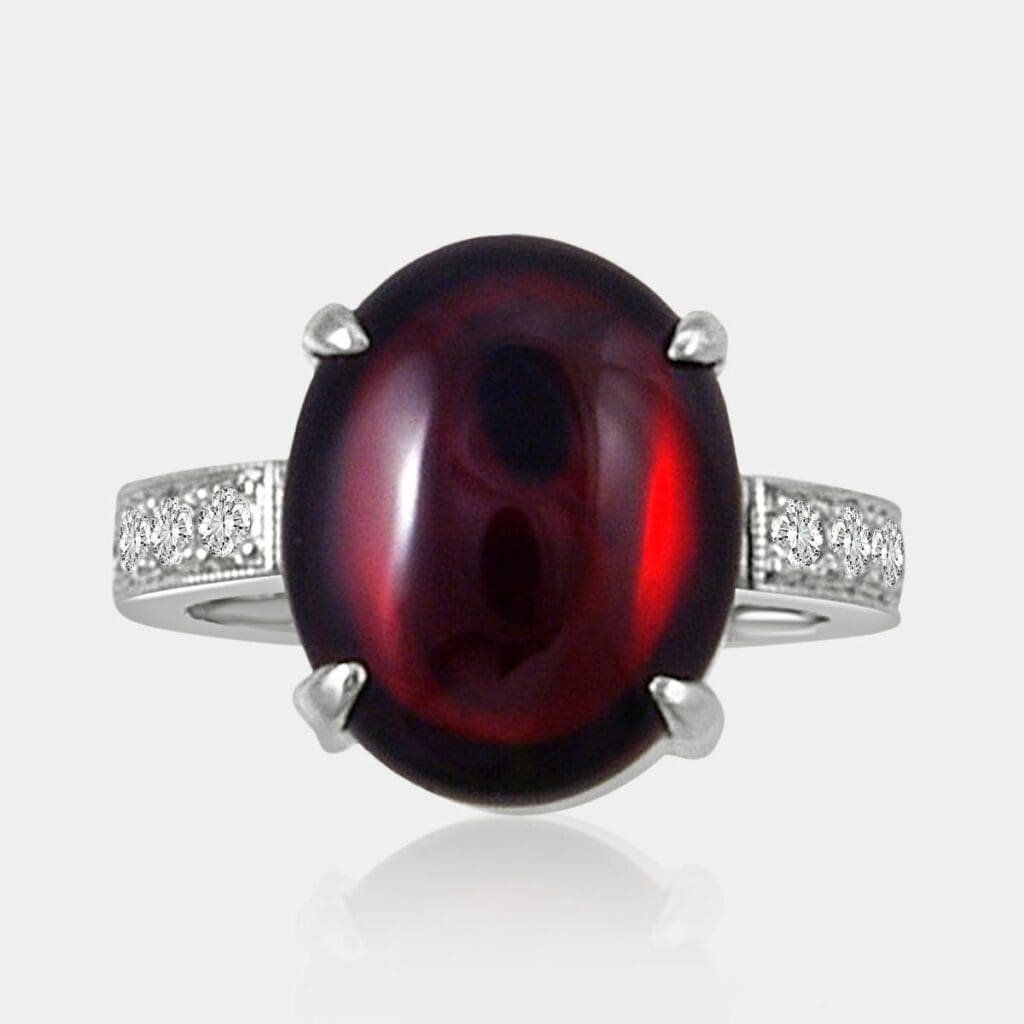 Tania Garnet and Diamond Fashion Ring with millgraine