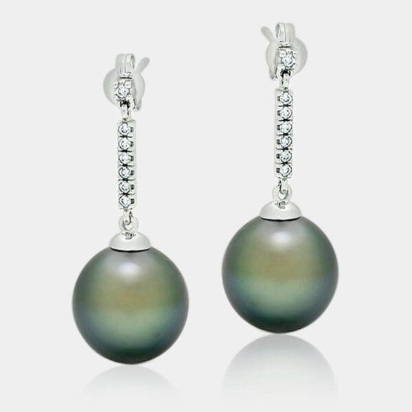 Black Pearl and Diamond Earrings