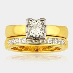 Alice Princess Cut Diamond Engagement Wedding Ring Set