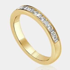 Channel Set Round Brilliant Cut Diamond Ring with Baguette Diamonds